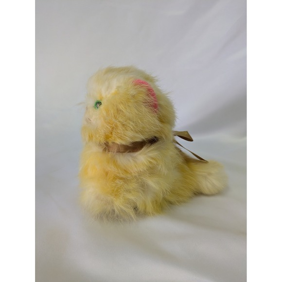 Vintage Yellow Kitten Plush Real Fur Jerry Eisner ?  Green Eyes Pink Ears - Picture 12 of 16